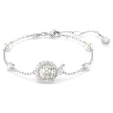 Snake bracelet, Crystal pearl, Mixed cuts, Year of the Snake, White, Rhodium plated
